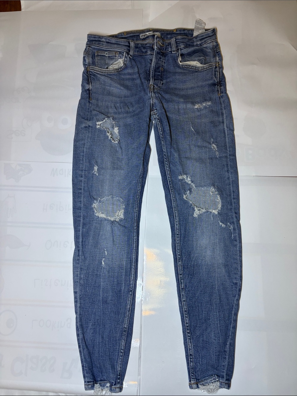 Zara Distressed Skinny Jeans in Faded Blue